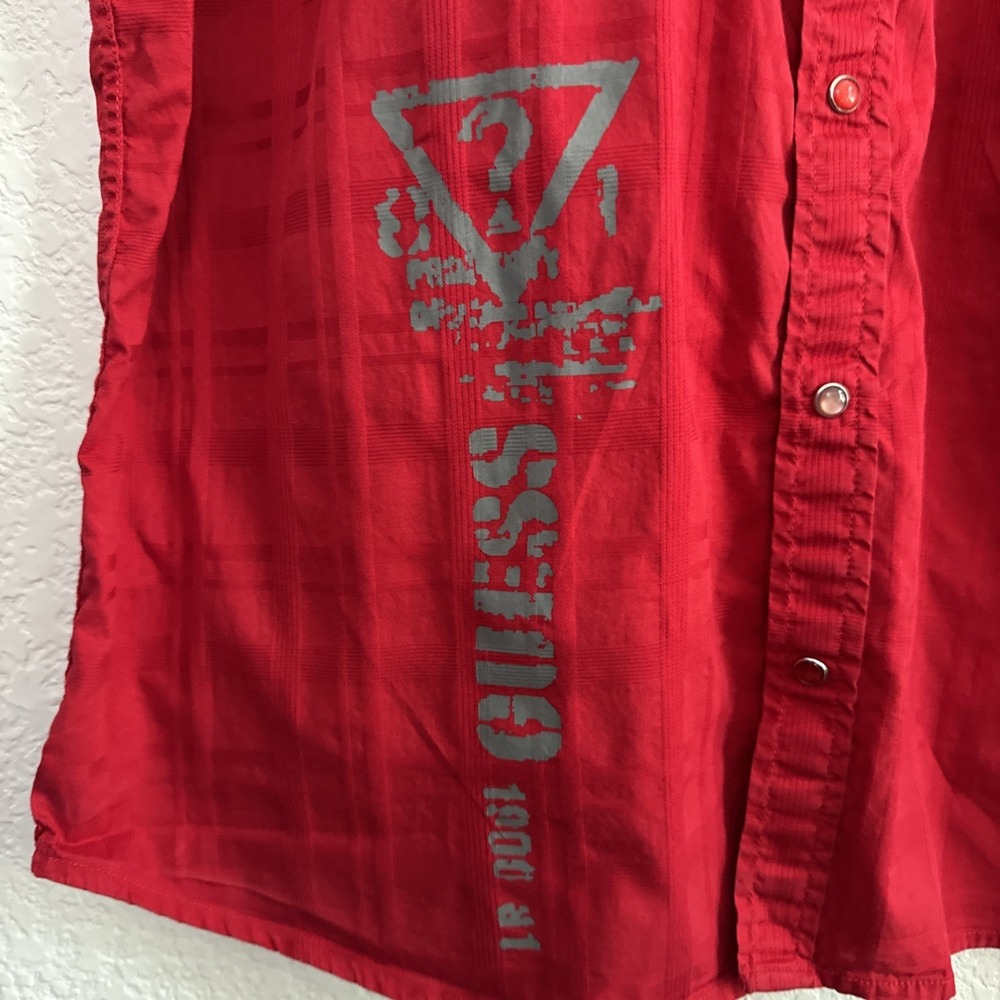 Guess Button Down Short Sleeve Red Snaps Front Logo Men's Size 2XL - Picture 6 of 9